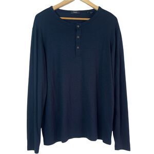 Theory Snap Henley Shirt XL Navy Long Sleeve Preppy Luxury Crewneck